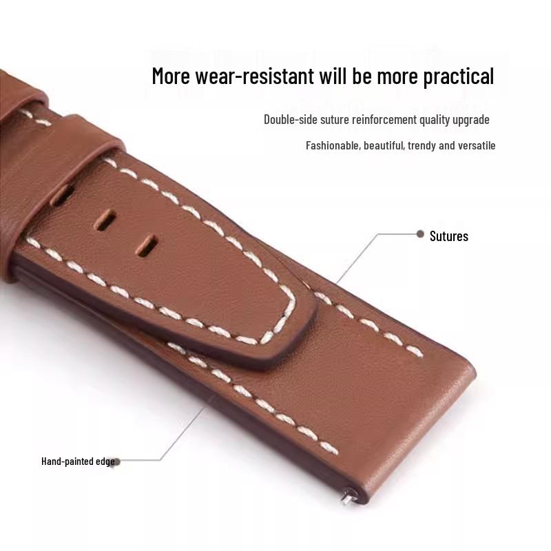Genuine Leather Watch Strap with Flat Pin Buckle for Huawei GT5/4/3 Pro, 22/20/18mm