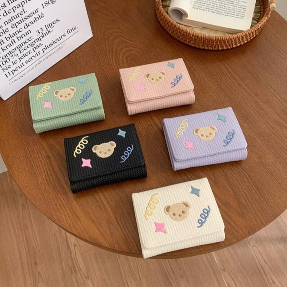 

Star Three Fold Wallet Bear PU Leather Coin Purse Lightweight Women Short Wallet Women рожевий