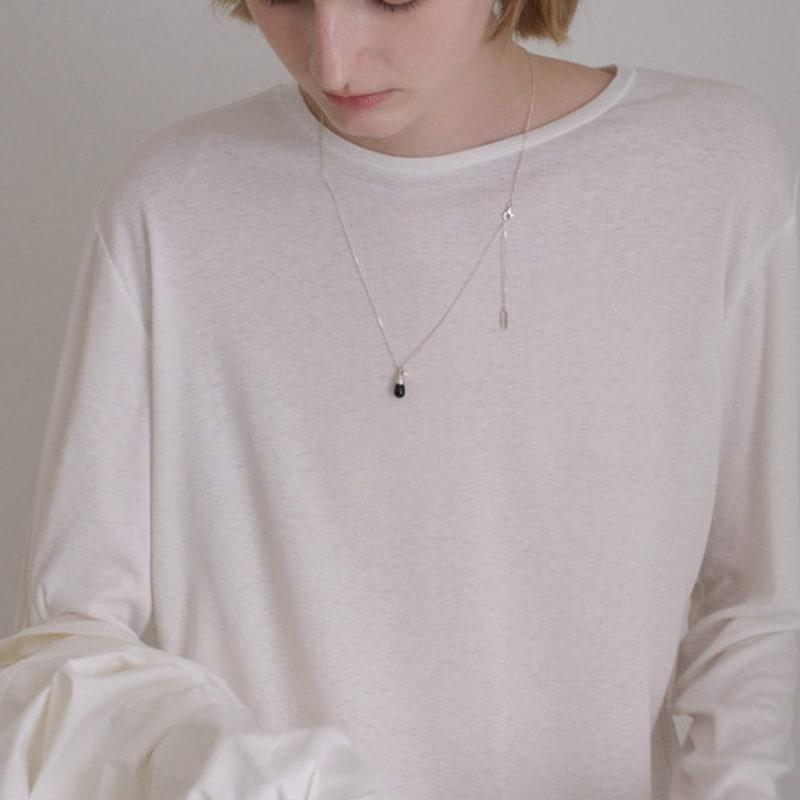 ovbeige [VEI] 925silver PETAL STONE NECKLACE_ONYX