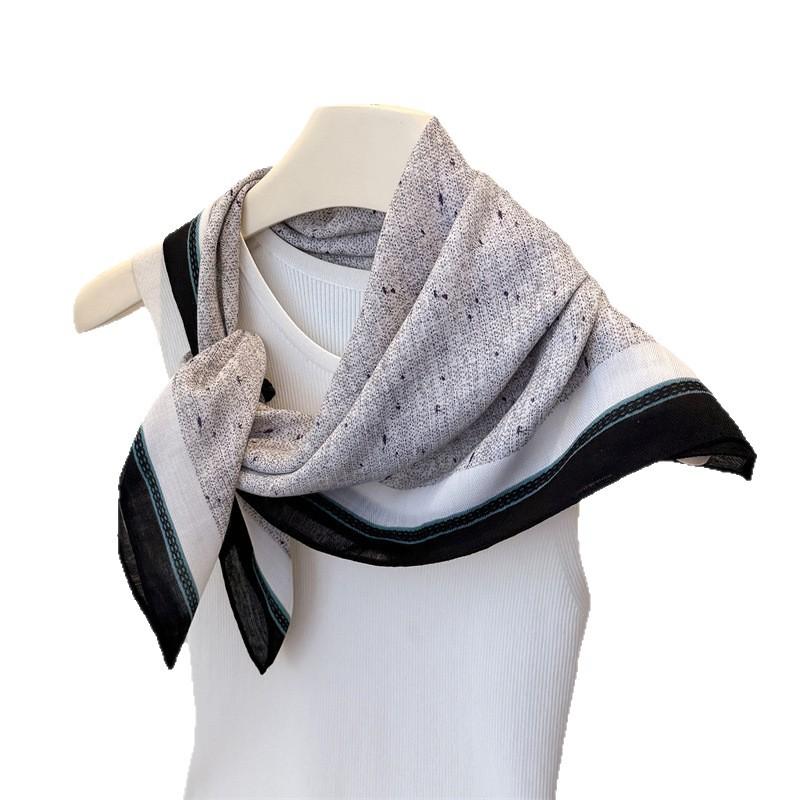Fresh Texture Herringbone Cotton Linen Small Square Scarf Silk Imitation Velvet Headscarf Shawl Sunscreen Women