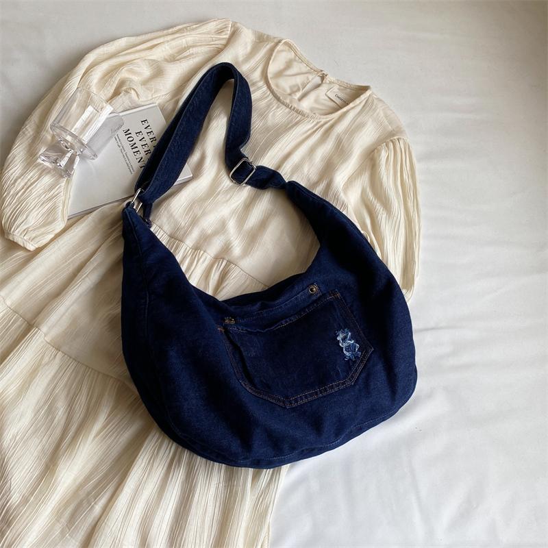 Torebka na ramię Denim Crossbody Bag Jednolity kolor Damska torba typu tote o dużej pojemności