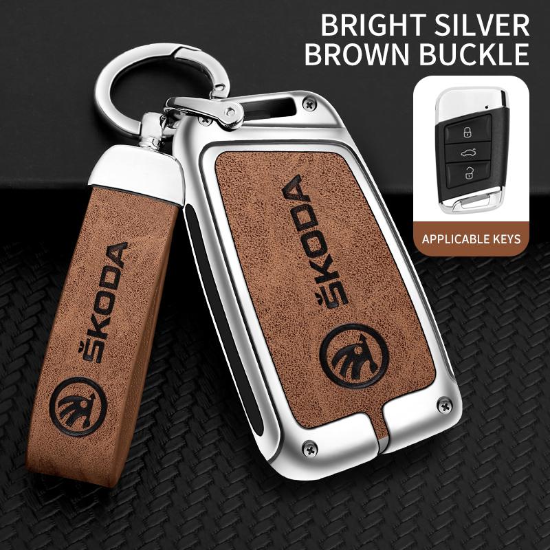 

2026 Hot For SKODA Suitable for Skoda Superb 2 3 A7 car zinc alloy key case high-end genuine leather car key shell auto accessor