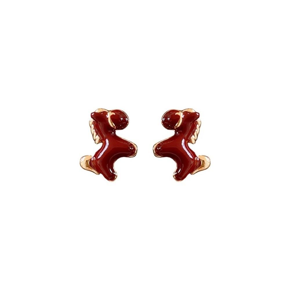 Ear Jewelry New Year Pony Earrings Fashion Red Drop Earrings Vintage Drip Oil Earrings  Girls
