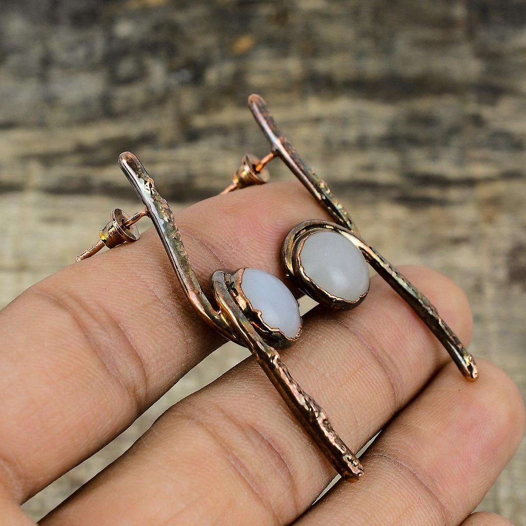Mother Of Pearl Earring Electroformed Copper Earrings Gemstone Earring Electroformed Jewelry Handmade Earrings Copper Jewelry Gift For Wife