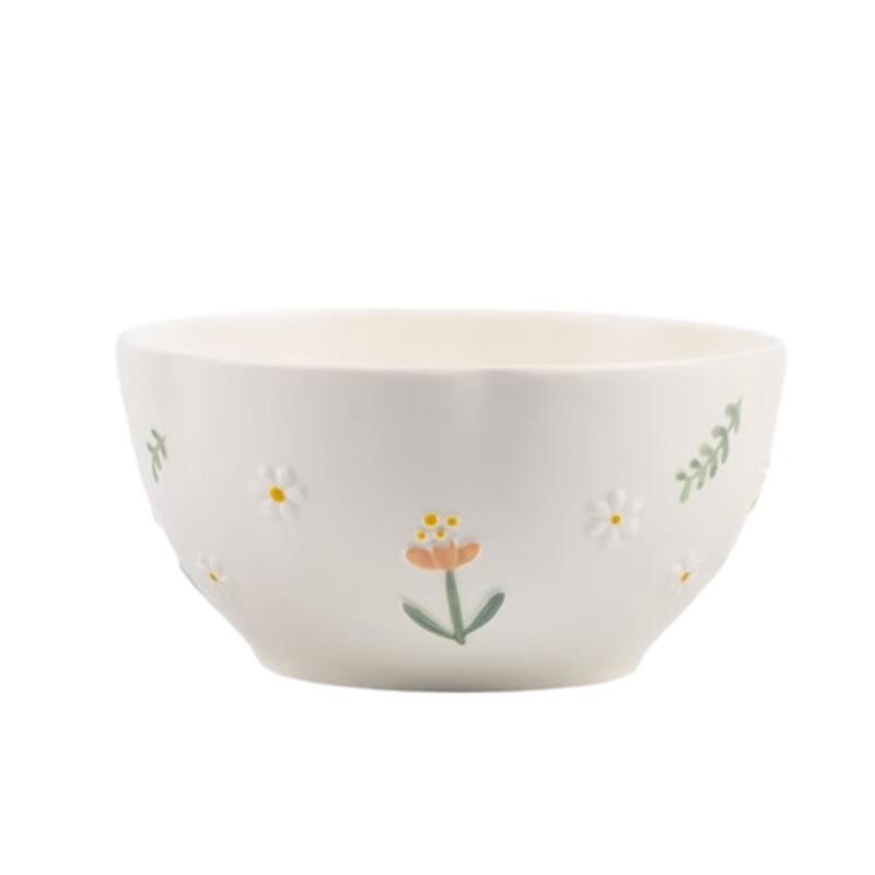 Nordic Underglaze Ceramic Embossed Daisy Soup Bowl