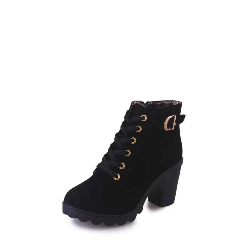 Damen Stiefeletten Herbst High Heel Gürtelschnalle Schuhe Damen Schnürstiefel Plateau Damen Stiefel 42 Botas