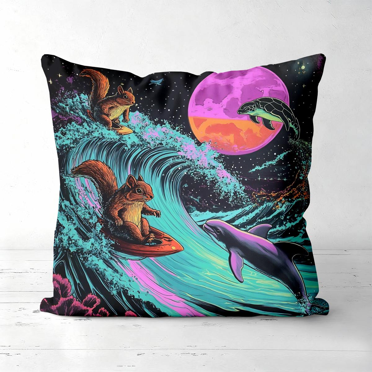 Colorful Ocean Animal Surfing Throw Pillow Covers Polyester pillowcase, sofa decorative cushion cov Headboard Pillow 45x45cm