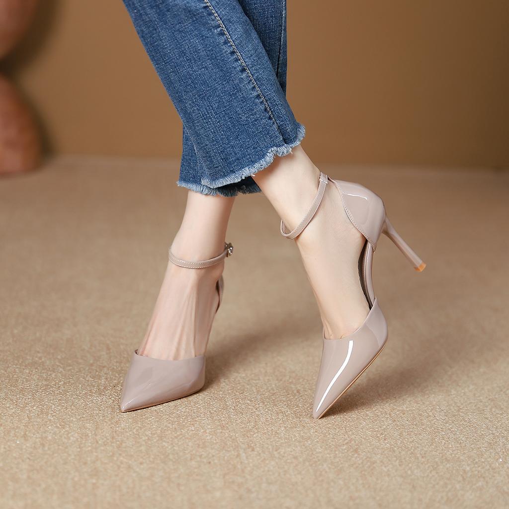 2199-2 European and American style simple hollow shallow mouth thin heel shoes new word with pointed high heel shoes