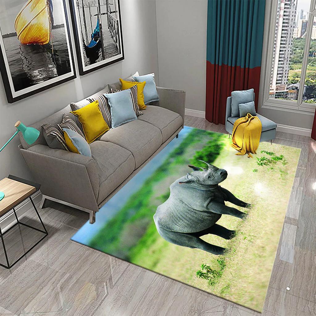 3D Rhino Carpet for Bedroom Living Room Decoration Area Mats Outdoor Rug Play Mats Kitchen Bathroom Door Entrance Non-slip Rugs