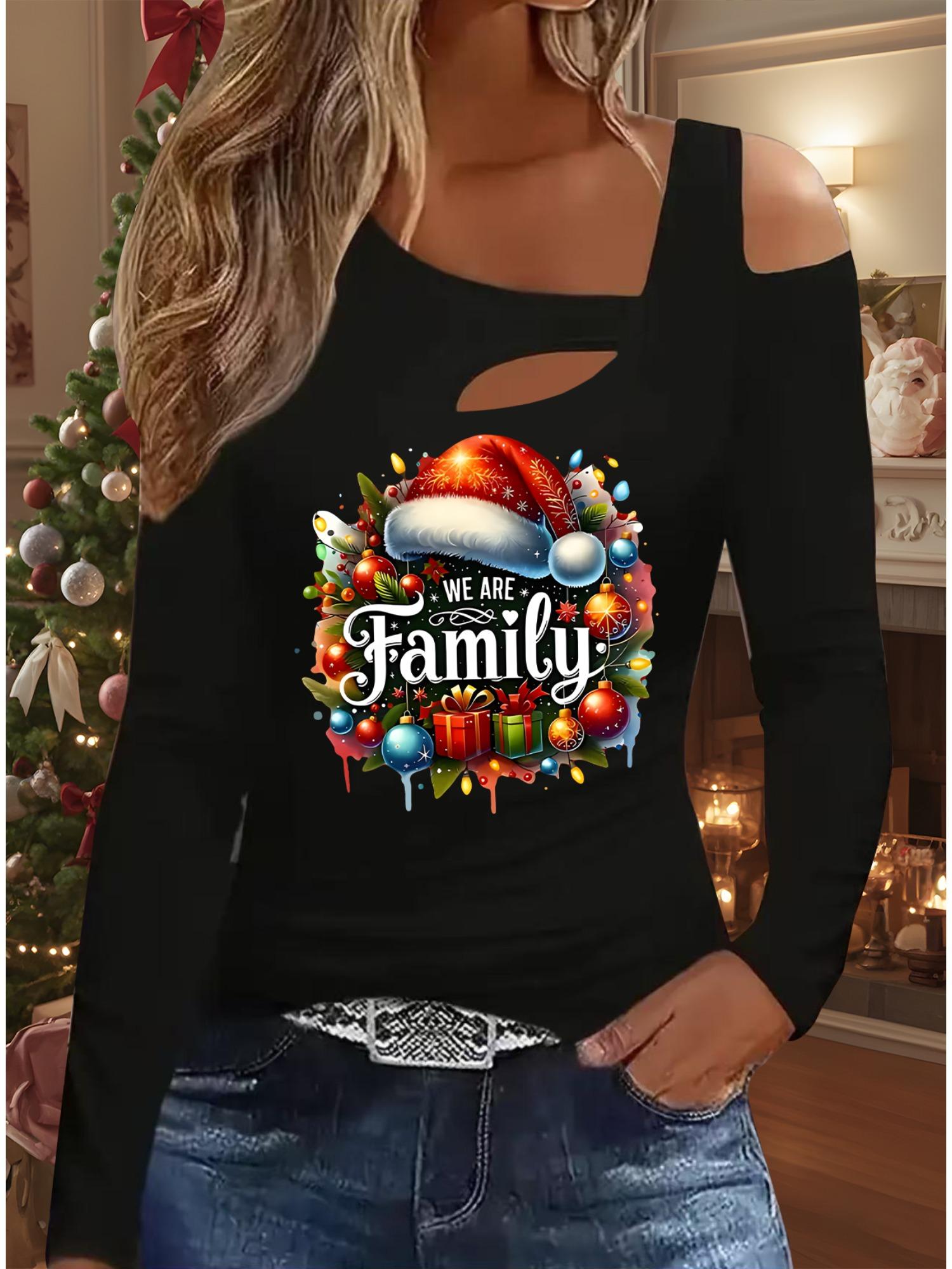 

Осень и Зима Женский Новый Повседневный Топ с Длинным Рукавом Рождественский Узор Идеальный Подарок на Хэллоуин Рождество Футболка S чёрный