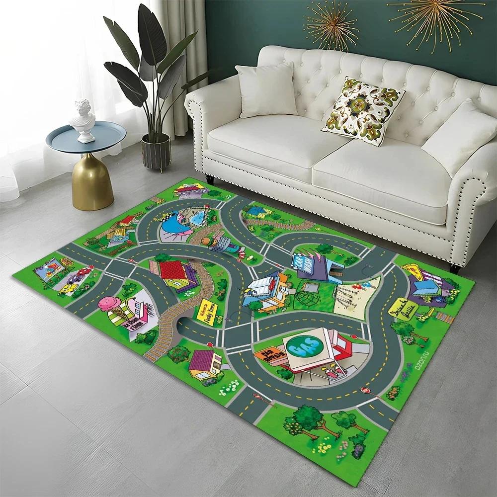 Highway City Kinderspielmatte Verkehr Spielzimmer Teppich Teppich für Zuhause Wohnzimmer Schlafzimmer Fußmatte Dekor, Bereichsteppiche Rutschfeste Bodenmatte