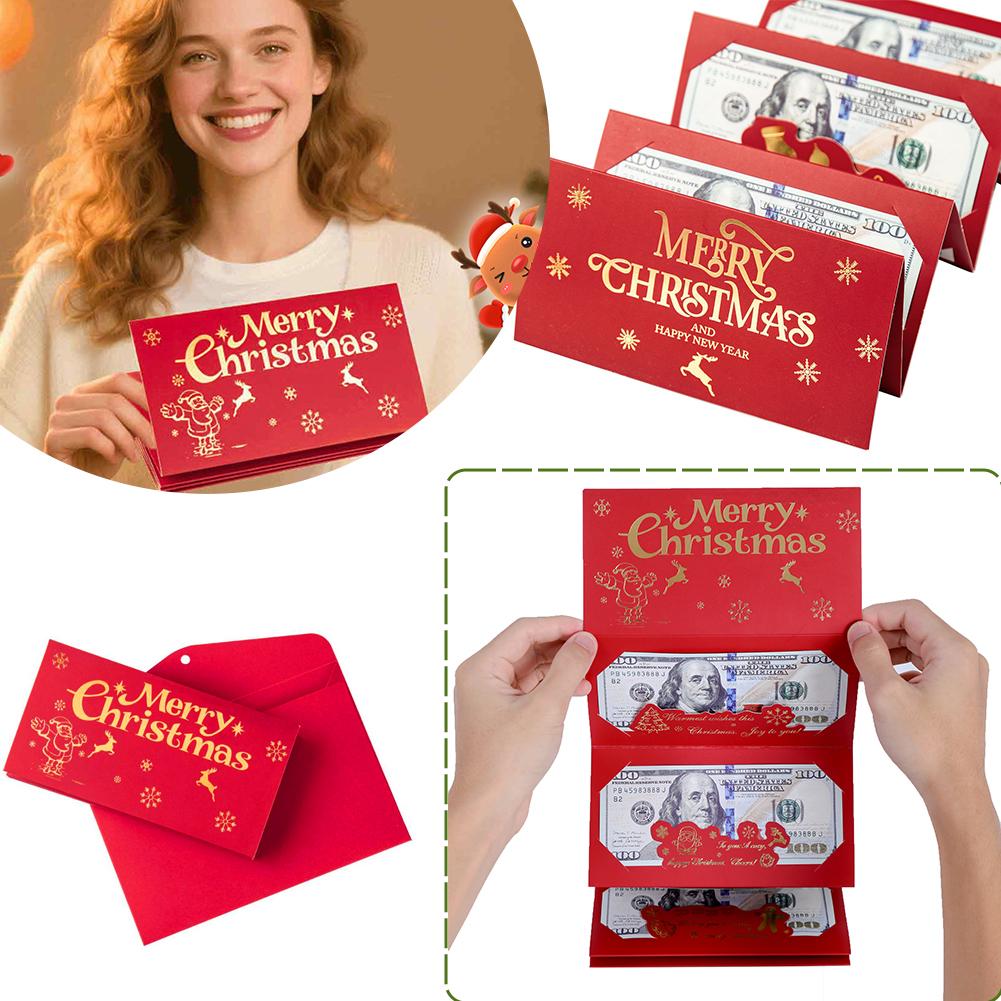 2026 Santa Claus DIY Christmas Red Envelope Set 6-Card Folding Design USD Surprise Party Arrangement Hot Stamping Feature