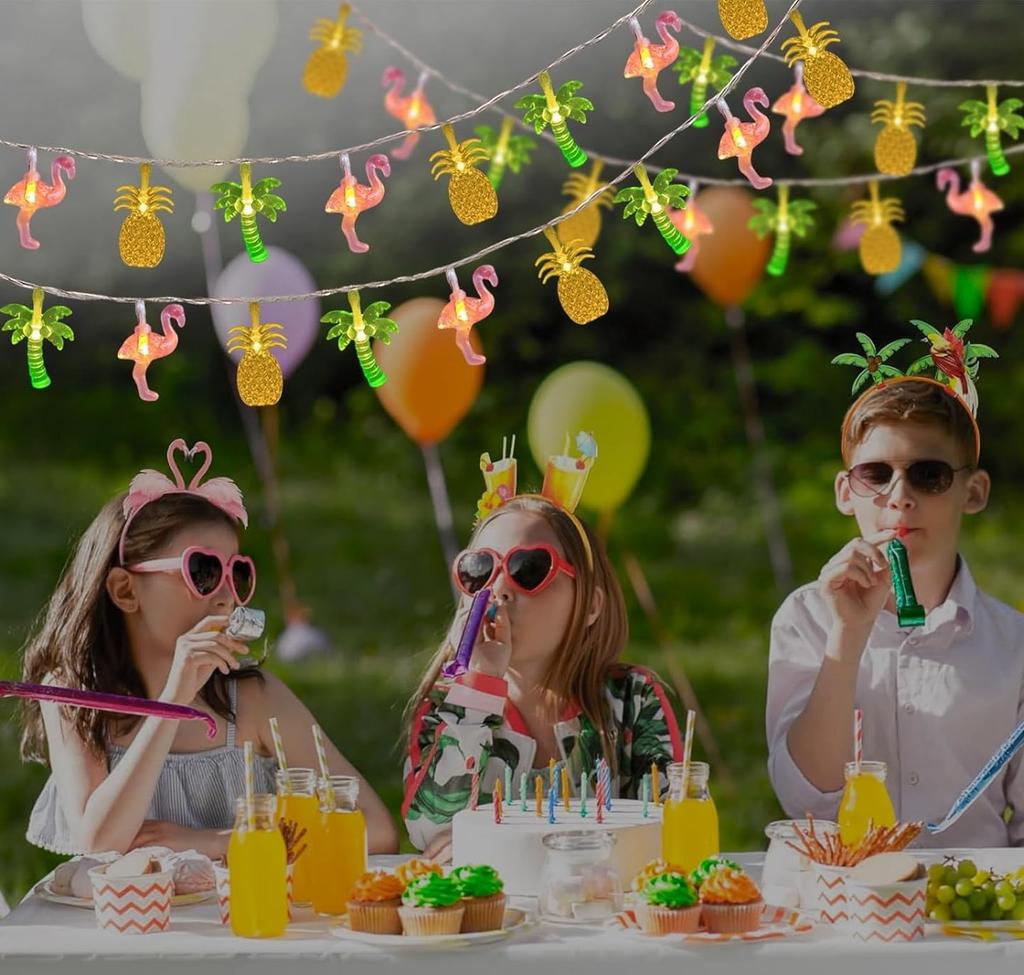 koundeneko Hawaiian Decoration USB String Lights, 40 Bulbs, Pineapple, Flamingo, Palm Tree, Hawaiian Style, LED Light String, Atmosphere Creation,
