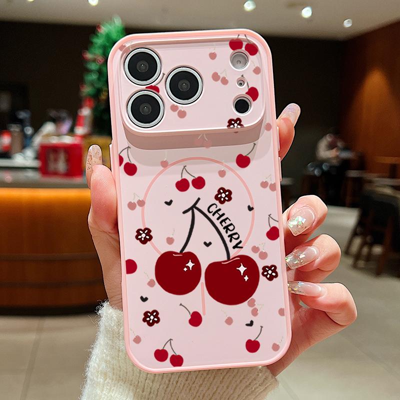 

Cartoon Cherry Print Magnetic Phone Case For iPhone 17 Pro Max 16 15 14 13 Pro Max For Magsafe Wireless Charge TPU PC Back Cover iPhone 15 Pro Max