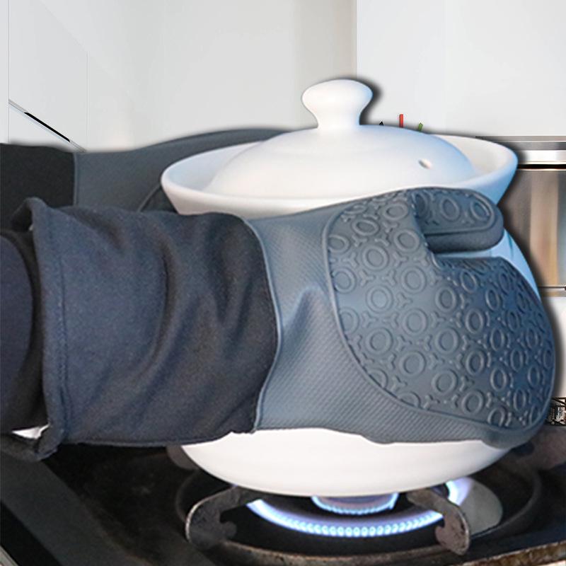 Nine Likes Thick Short Silicone Oven Gloves - Heat Resistant Kitchen Mitts with Two-Finger Design for Baking and Cooking
