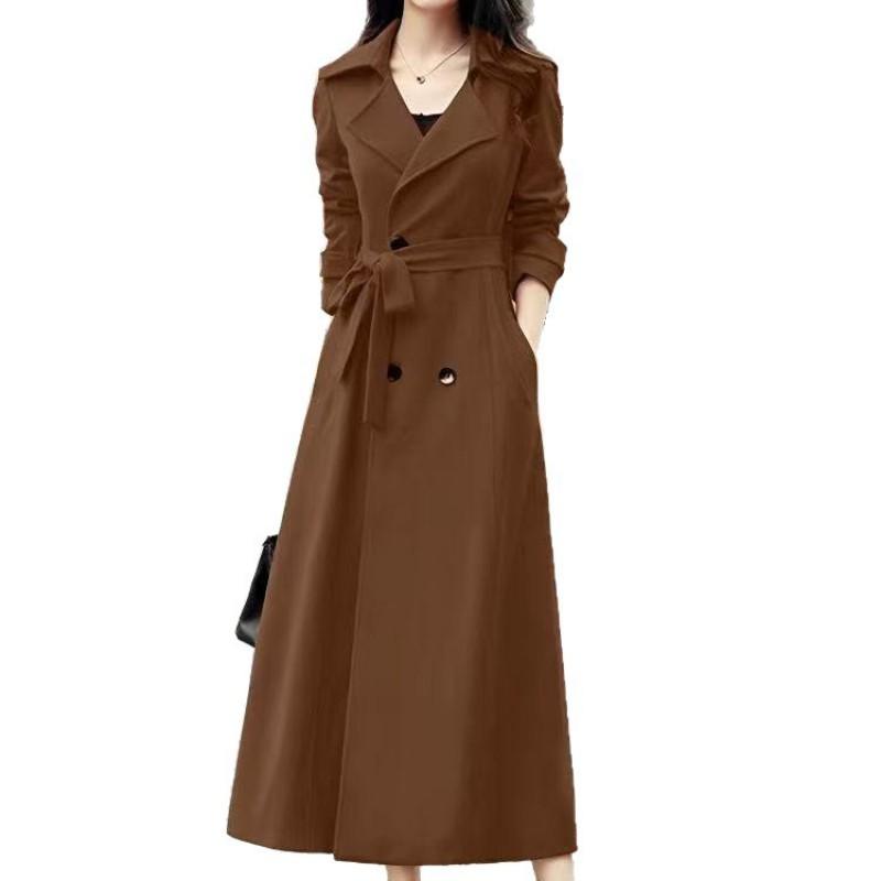 Womens Long Trench Coat Slim Fit Double Breasted Wool Blend Winter Business Chic Outerwear