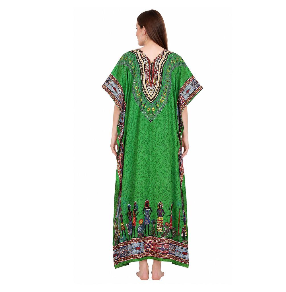 TreegoArt Fashion Women's Polyester Long African Kaftan Caftan Printed Adjustable Boho Dress Nightwear Maxi Gown