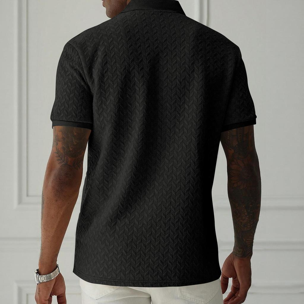 Men's Summer Jacquard Polo Shirt Short Sleeve Business Casual Collared Top Lightweight Breathable Fabric Comfortable Fit