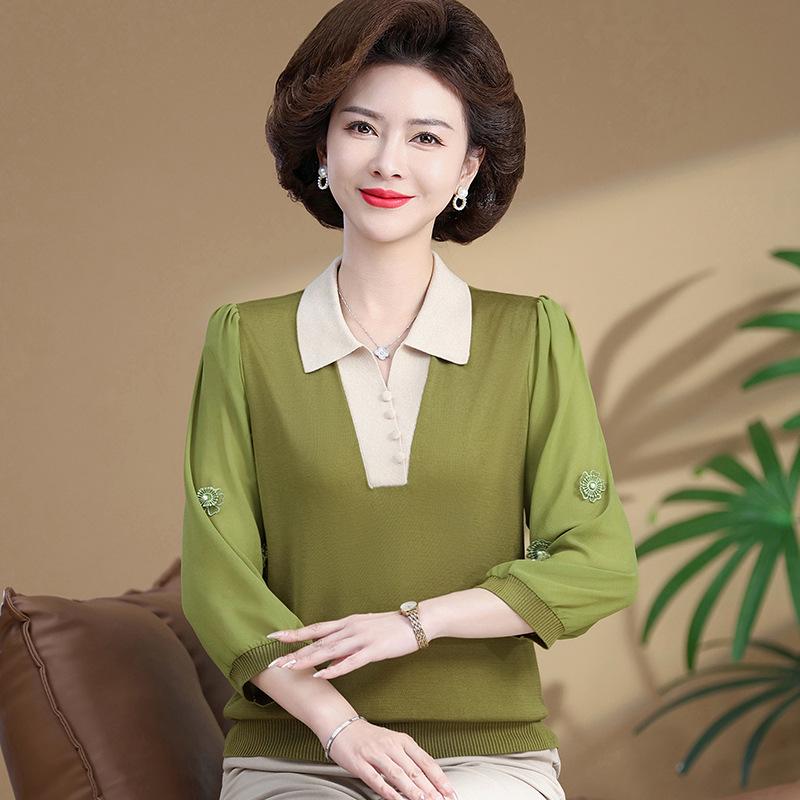 Mom's Seasonal Long-Sleeve T-Shirt for Middle-Aged and Elderly Women