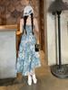 French Retro Summer Floral Suspender Skirt Oil Painting Suspender Dress New Set Hollow Cardigan