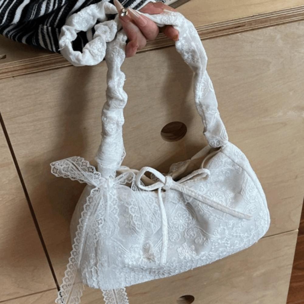 Tote Bag Lace Shoulder Bag With Ribbon Large Capacity Bag Storage Bag Simple Canvas Handbag  Work