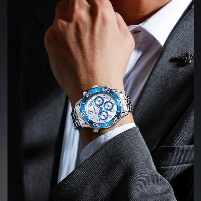 SANDA Brand Men's Quartz Watch Multi Functional Timing Waterproof Calendar Night Light Men's Stainless Steel Watch