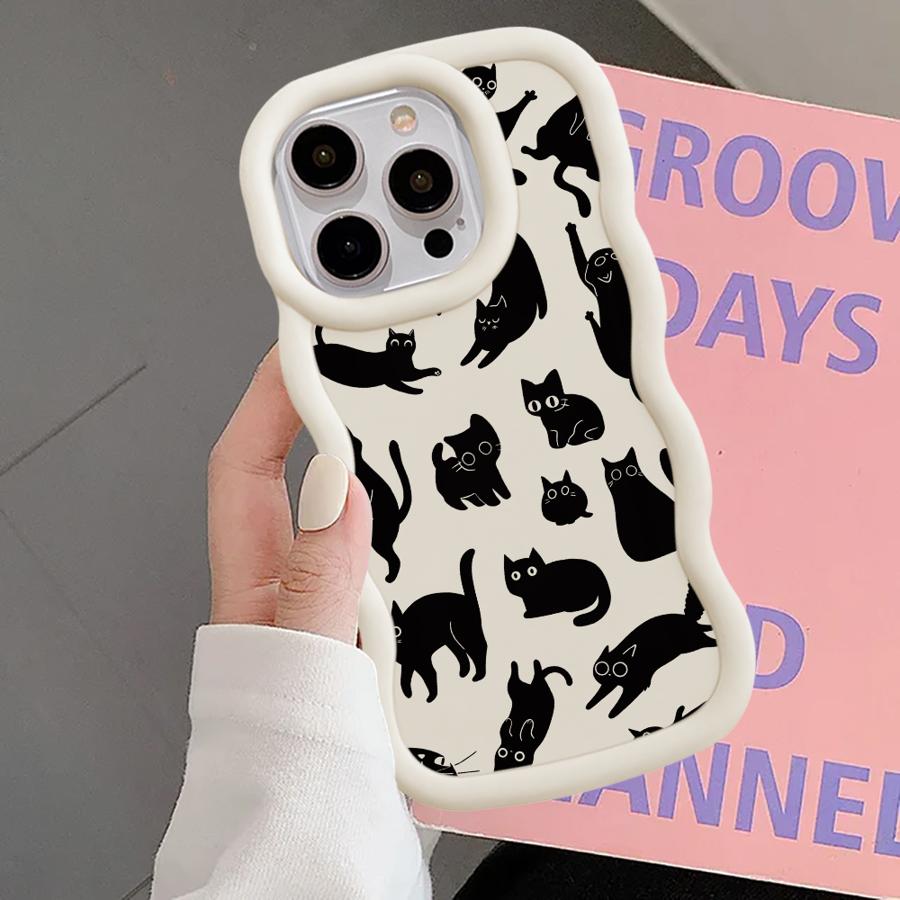 Black Cat Cartoon Soft Phone Cover Case for iPhone 16 Pro Max 11 17 Air 15 Plus 12 14 8 XR 13