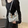 2025 new temperament fashion design single shoulder crossbody foreign style solid color retro fresh bead texture crossbody bag bag