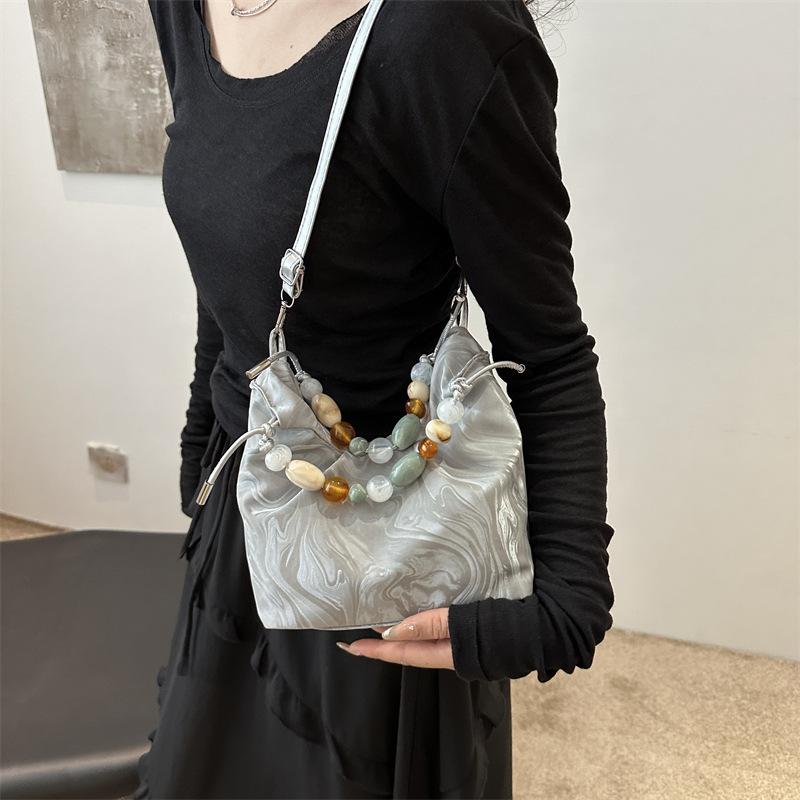 2025 new temperament fashion design single shoulder crossbody foreign style solid color retro fresh bead texture crossbody bag bag