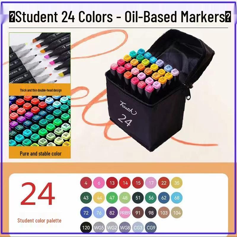 Genuine Dual-Tip Oil-Based Marker Pens - 120 Colors, Quick-Drying, Large Capacity for Elementary School Art.