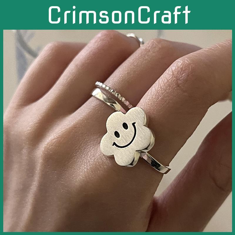 Trendy Adjustable Floral Matte Smile Sunflower Ring For Fashionable Womens Style