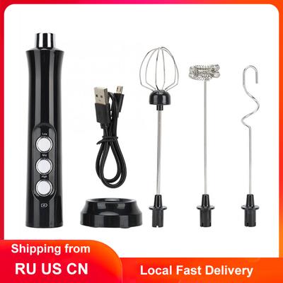 USB Electric Milk Frother 3 Speeds Egg Stiring Foamer 3 Whisk Handheld Egg Beater Drink Coffee Mixer Practical Baking Tool