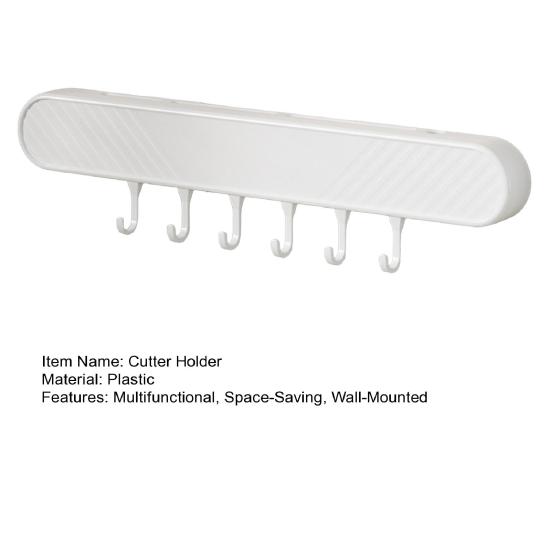 Wall Mount Cutter Holder with Hooks No-Drill Adhesive Kitchen Storage Rack for Utensils Space Saving Tool Organizer