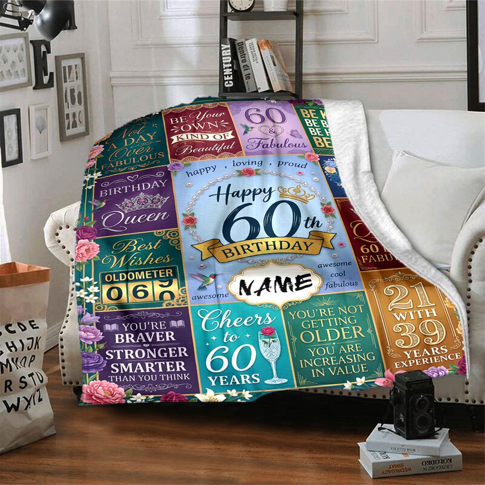 Happy 60Th Birthday Blanket Personalized Name Soft Warm And Versatile For Sofa Bed Office And Travel Machine Washable Comfortable In All Seasons Best