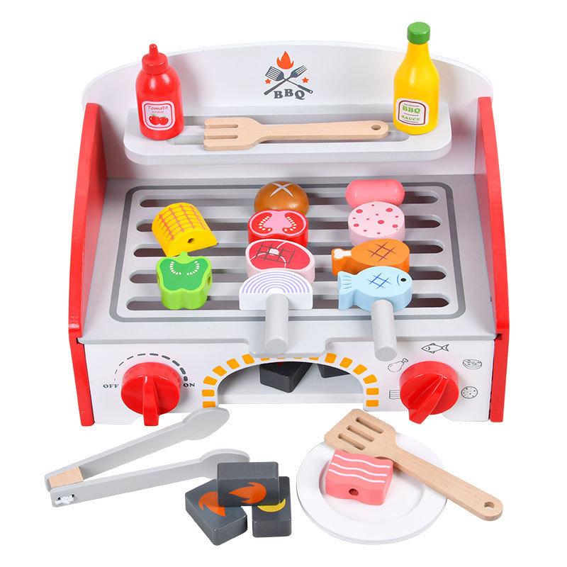 Children's wooden simulation barbecue grill food parent-child interactive kitchen game simulation play house puzzle toy