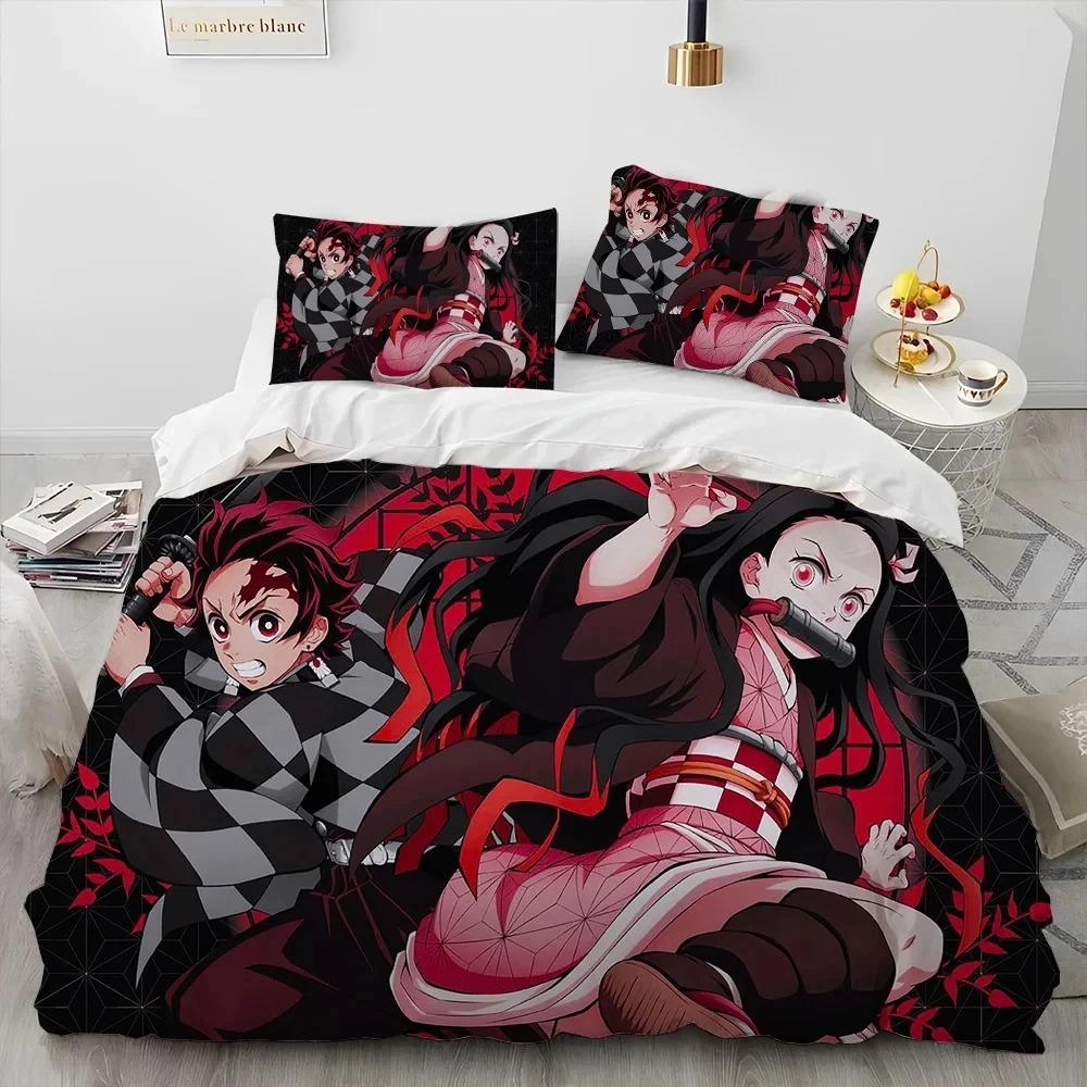 Demon Slayer Bedding Set Kamado Nezuko Duvet Cover Pillowcase King Queen Full Single Size Boys Teen Gift Anime Bed Linen