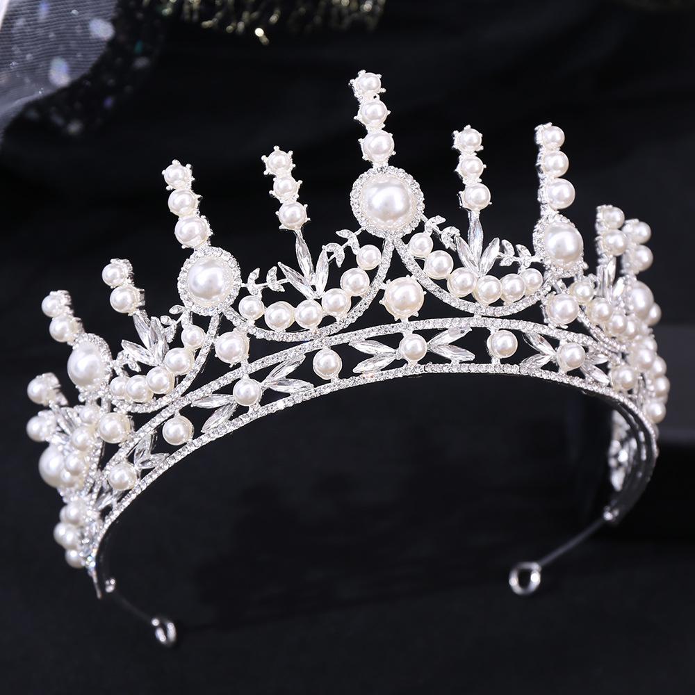 New Bridal Tiara White Pearl Crown Rhinestone Crown Wedding Accessories Princess Hair Accessories