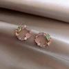 Orecchini a Bottone Classici Coreani Rotondi Rosa Verde Cristallo per Donne Dolce Fiore Ragazza Gioielli Moda Brincos Regali Creativi