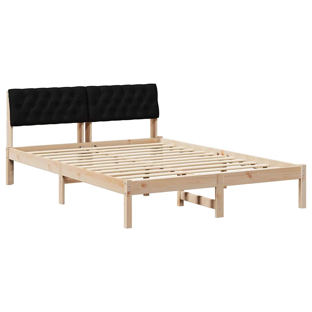 Brown and Black Bed Frame 160 x 200 cm Solid Pine Wood