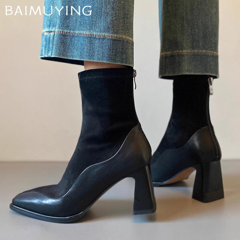 Winter Chunky Women Ankle Boots Suede Retro Designer Mid Heels Shoes 2025 Trend Designer Classic Pumps Goth New Botas De Mujer