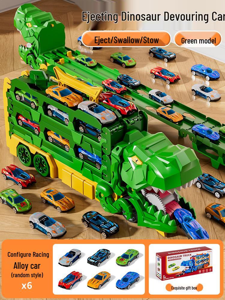 Dinosaur Swallowing Car Track Set - Educational Sliding & Storage Alloy Cars