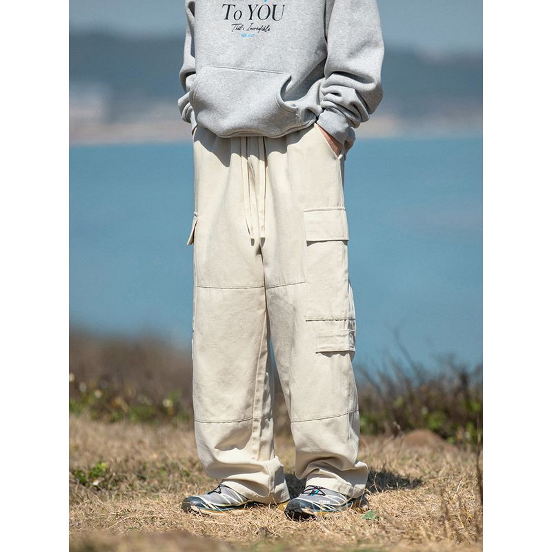 Wassup Khaki Workwear Multi-Pocket Straight Wide-Leg Pants Men's Spring and Autumn National Trend Street Style Couple Versatile Long Pants