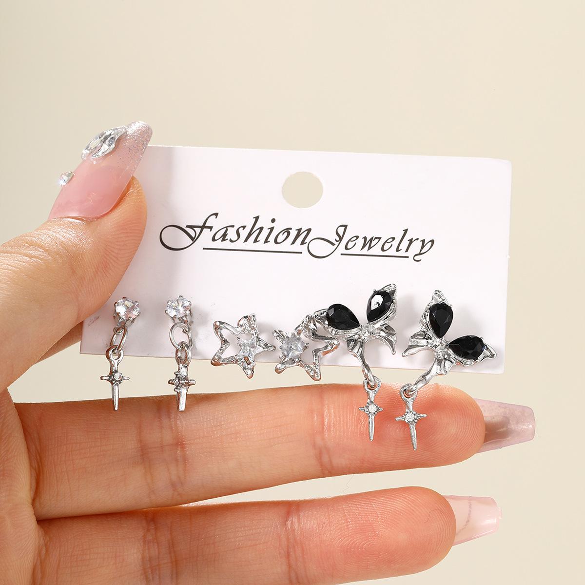 

New Fashion Goth Black Butterfly Crystal Star Earring Set For Women Girl Vintage Aesthetic Heart Stud Earring Trendy Y2K Jewelry