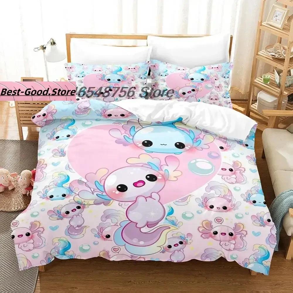 

New Animal Axolotl Beding Set Single Twin Ful Quen King-Sized Dimensionsd Dimensions Bed Linen Set Aldult Kid Bedrom Duvetcover Sets Carton Bed Shet 120*200cm Single