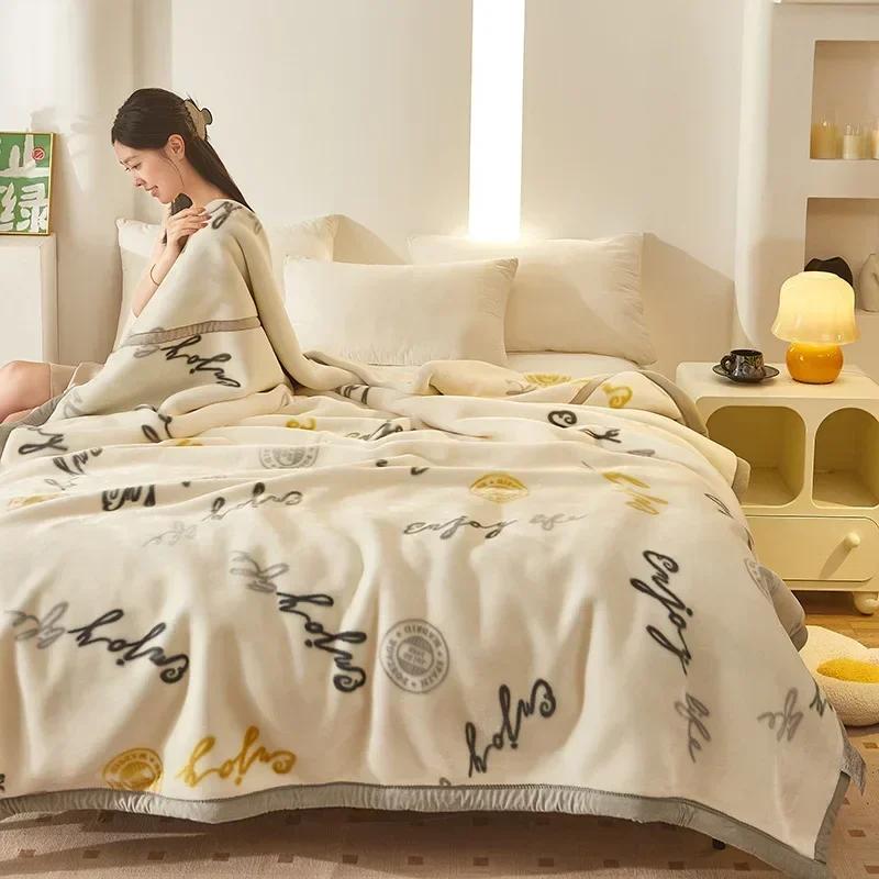 Double Layer Raschel Blankets Soft Warm Faux Fur Mink Throw Thicken Fluffy Microfiber Plush Weighted Blankets For Beds