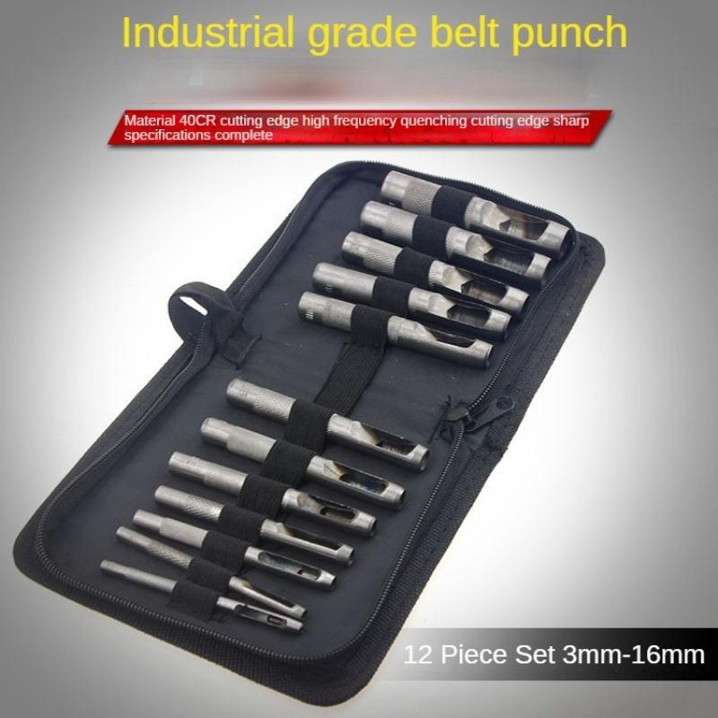 12pcs Faux Leather Hole Punch Set 3-16mm - Durable Steel Cutting Tools for Jeans & Crafts