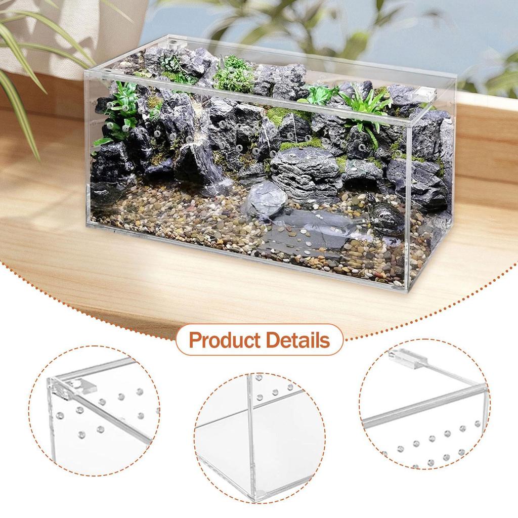 Reptile Terrarium Container Ventilation Lightweight Breathable Enclosure Acrylic Reptiles Cage for Terrapin Snake Amphibians