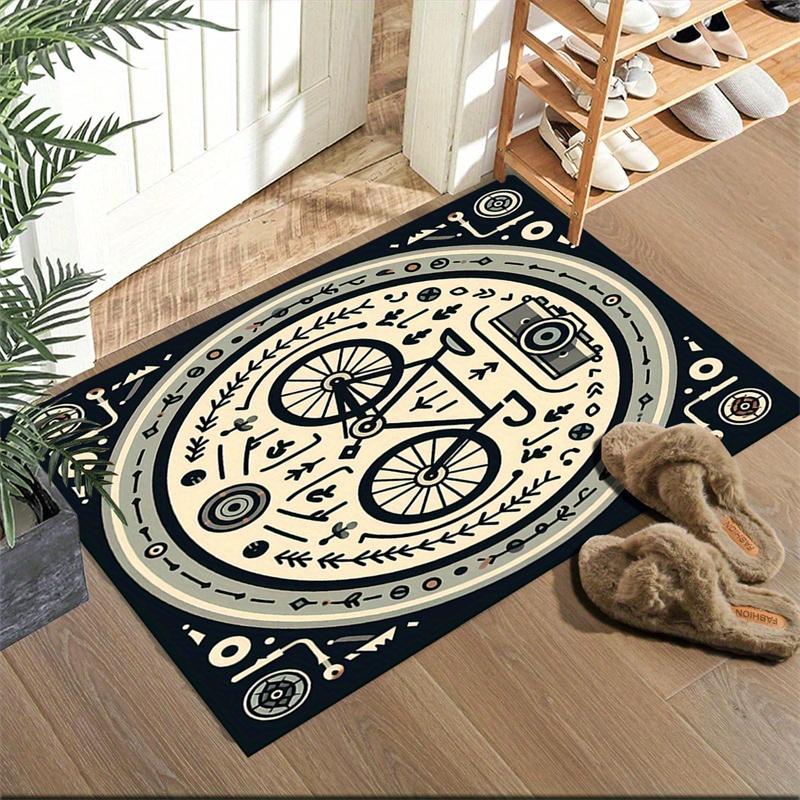 Bicycle Art Print Doormat, Non-Slip Entryway Rug, Durable Washable Floor Mat for Living Room and Study