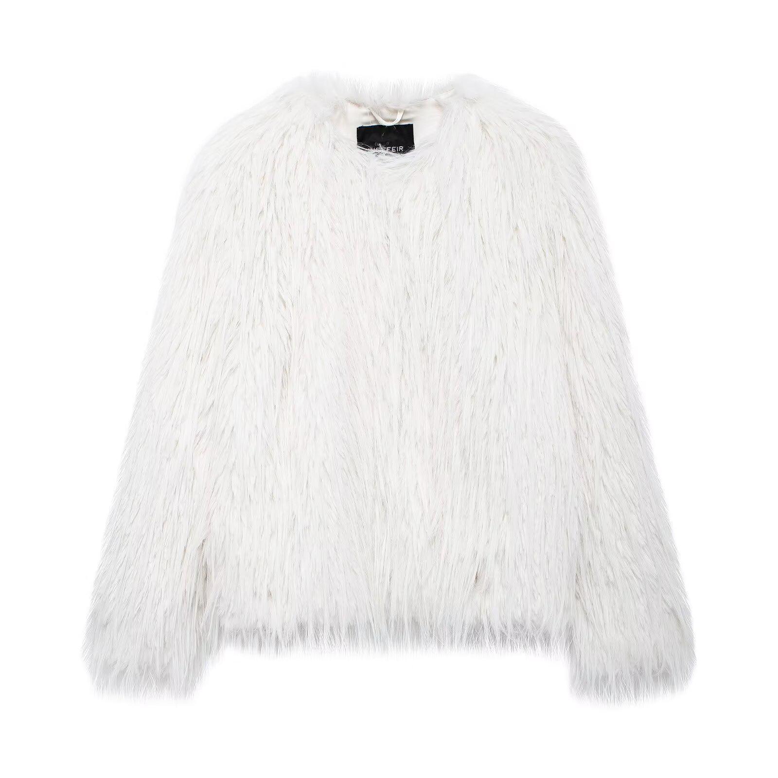 

Женское пальто из искусственного меха с длинными рукавами в европейском и американском стиле Extra Small белый