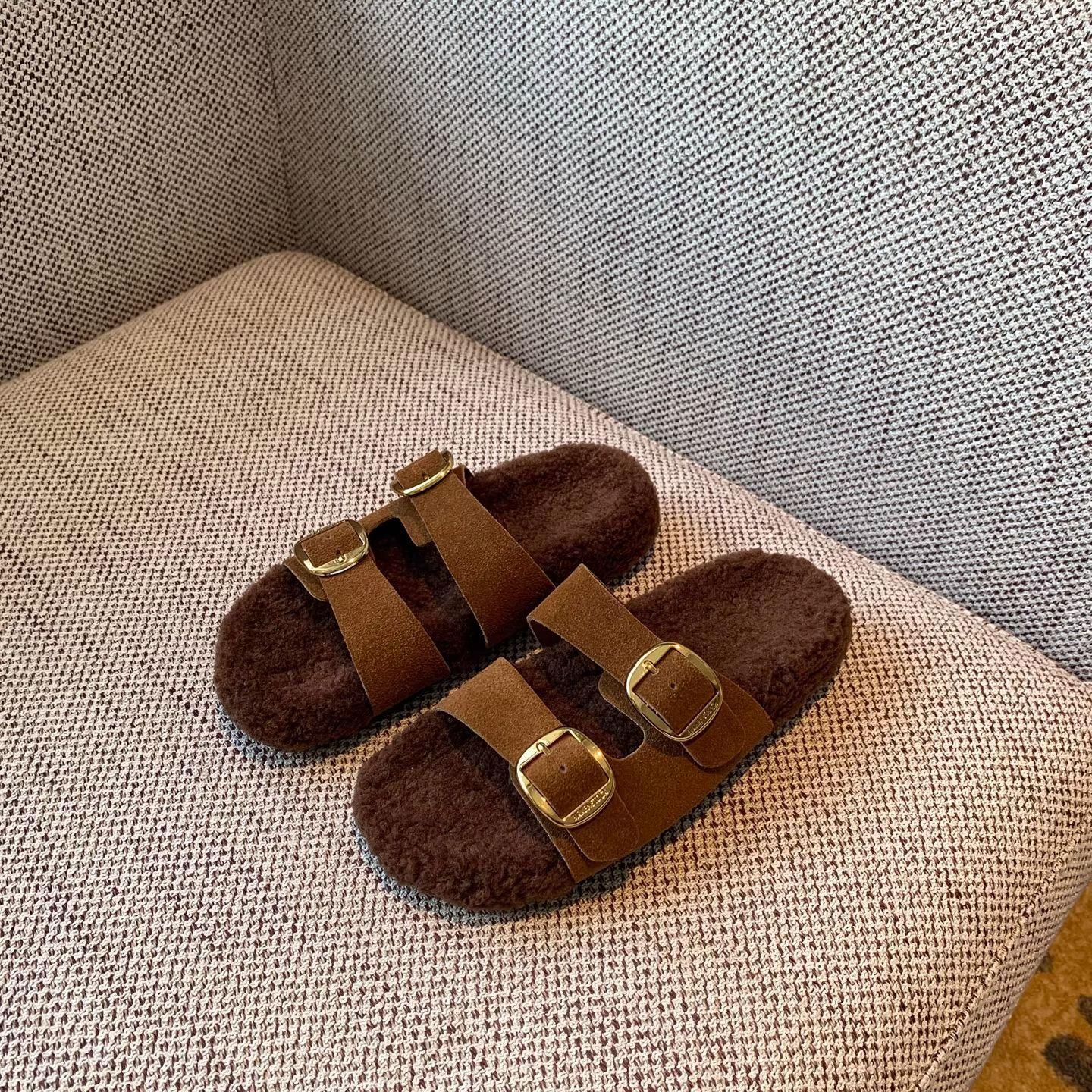 

Retro belt buckle Mao Mao slippers women s outer wear 2025 new thick bottom height increase one pedal lazy drag 40 коричневый